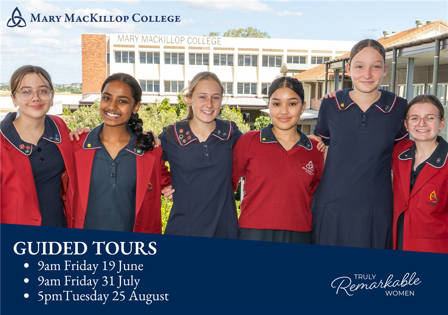 Students smiling advertising upcoming Guided Tours