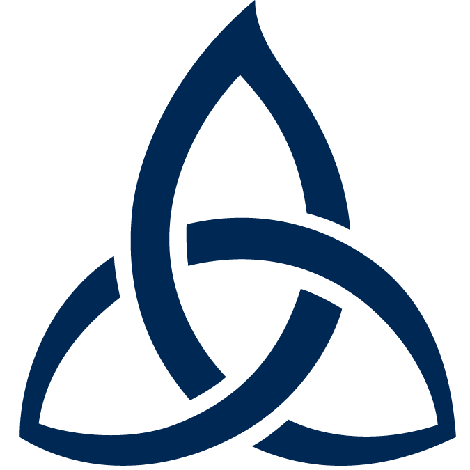 Blue triquetra symbol representing unity and faith