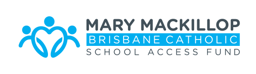 Mary MacKillop Brisbane Catholic School Access Fund logo featuring a stylised heart and figures icon with the fund name in blue text