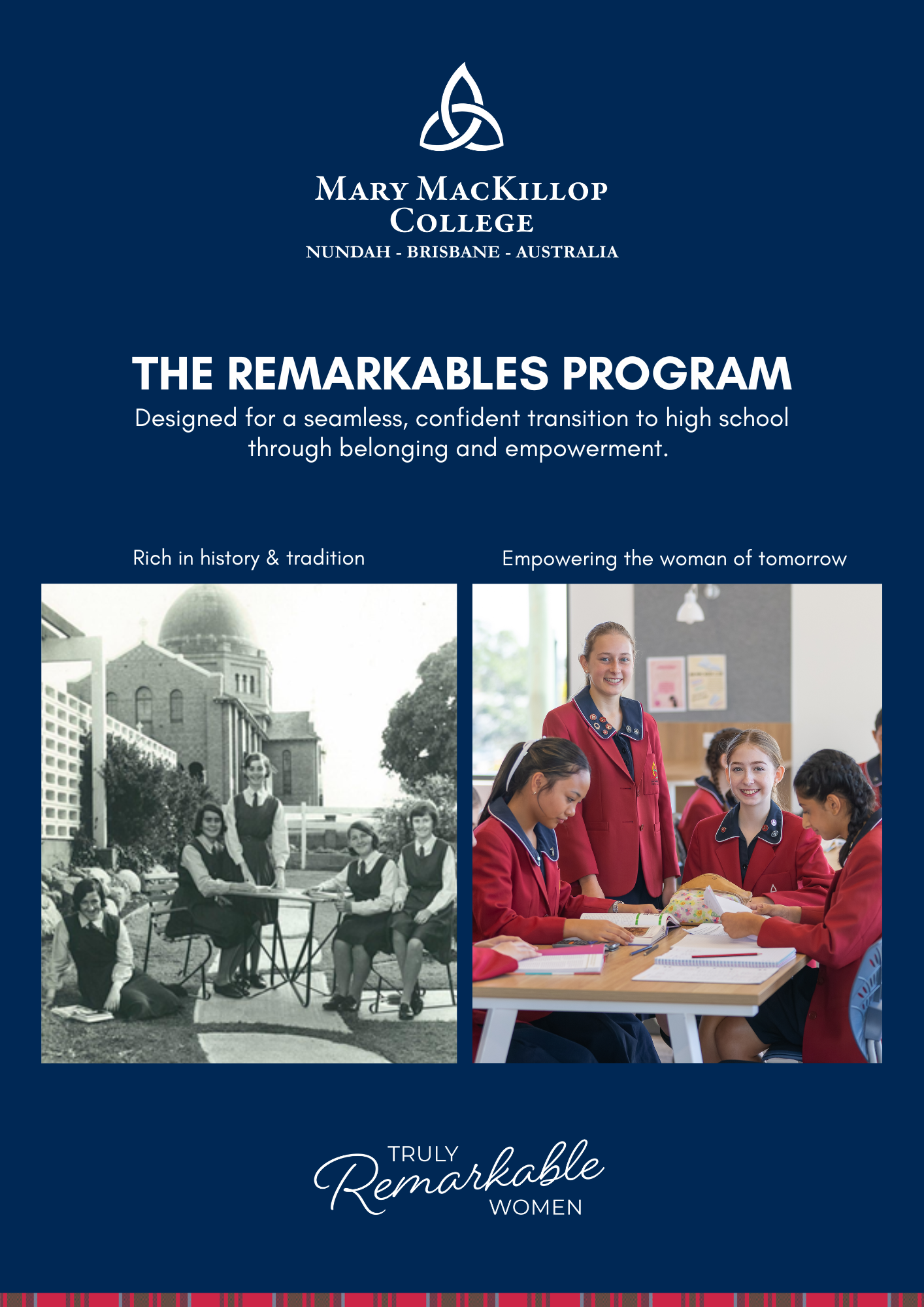 The Remarkables Program banner showing historic and current student learning scenes with Mary MacKillop College branding