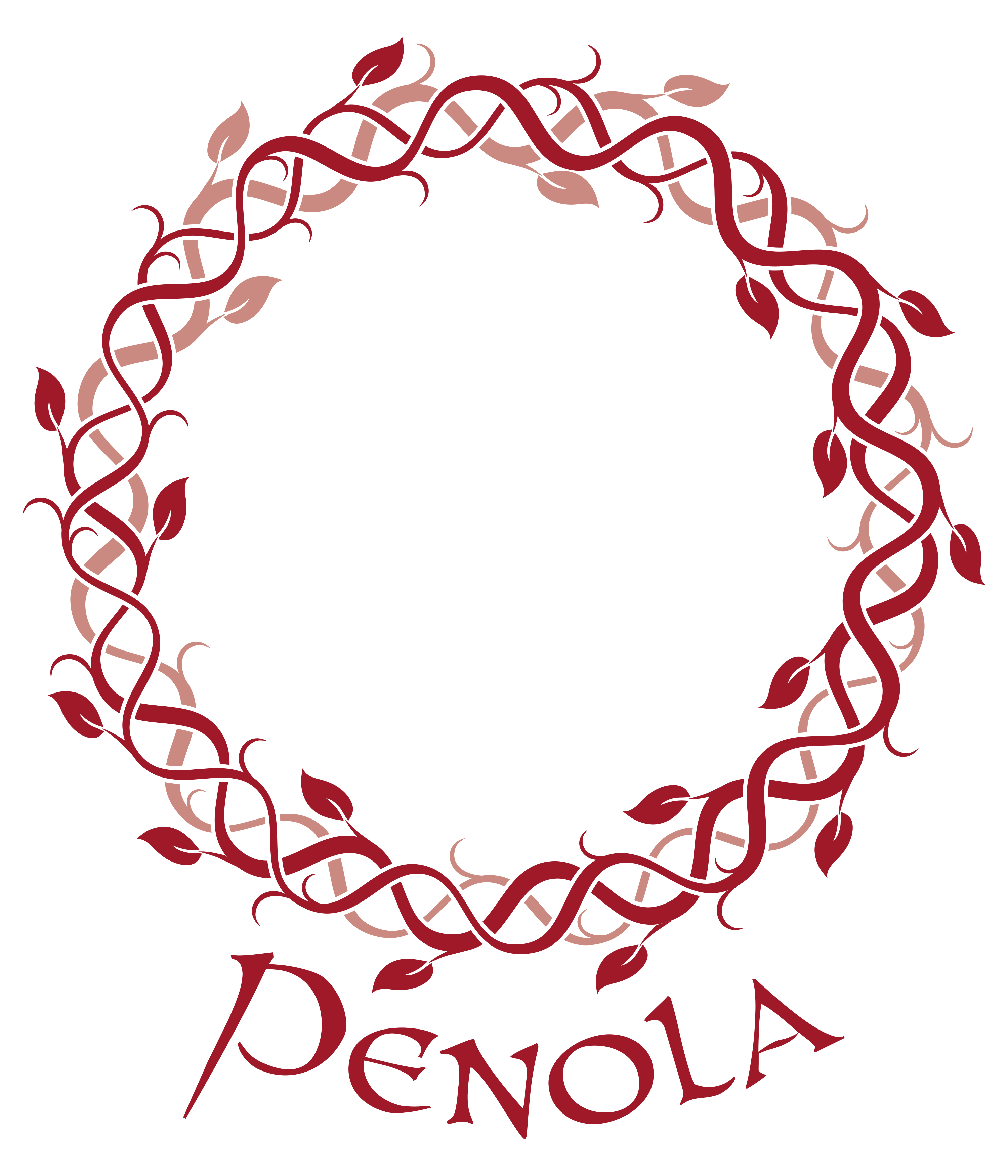 Penola logo with a circular vine and leaf design
